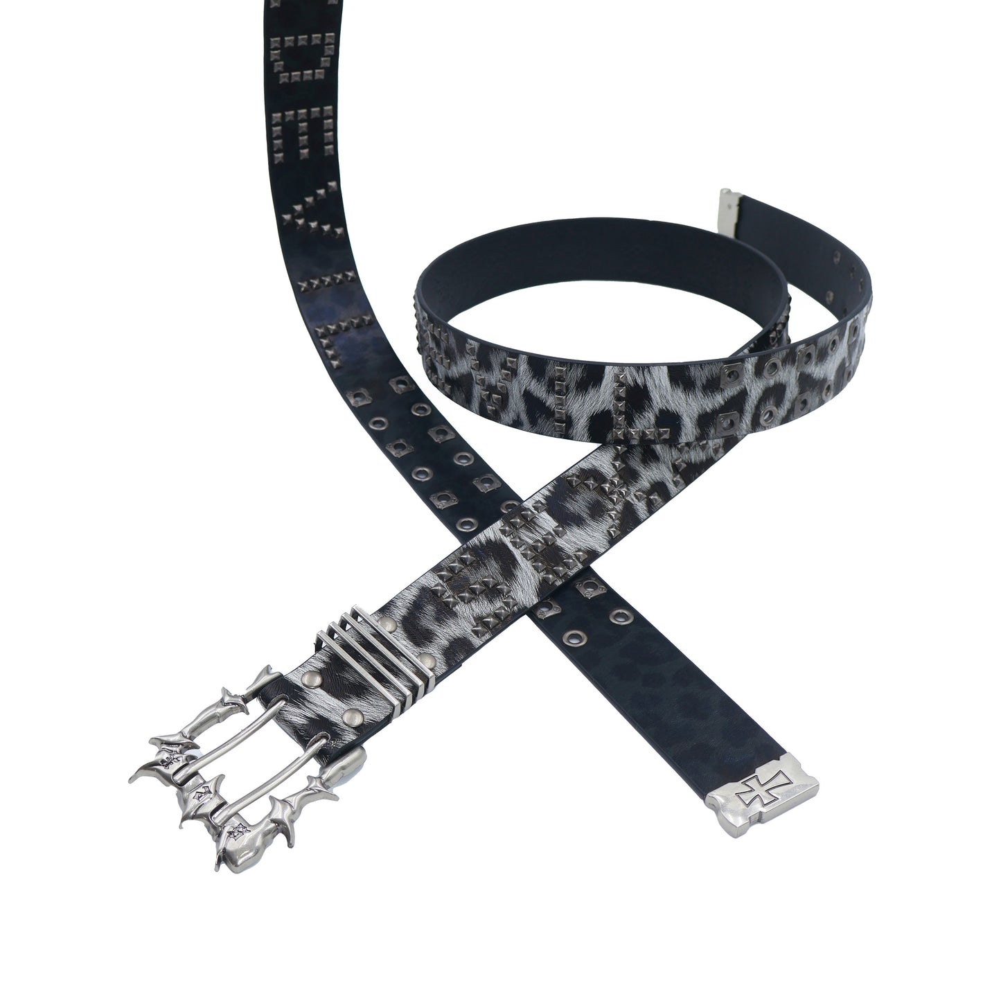 Devil's Buckle Studded Punk Leopard Print Belt