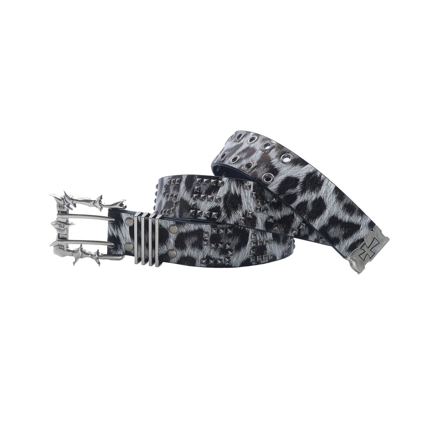 Devil's Buckle Studded Punk Leopard Print Belt