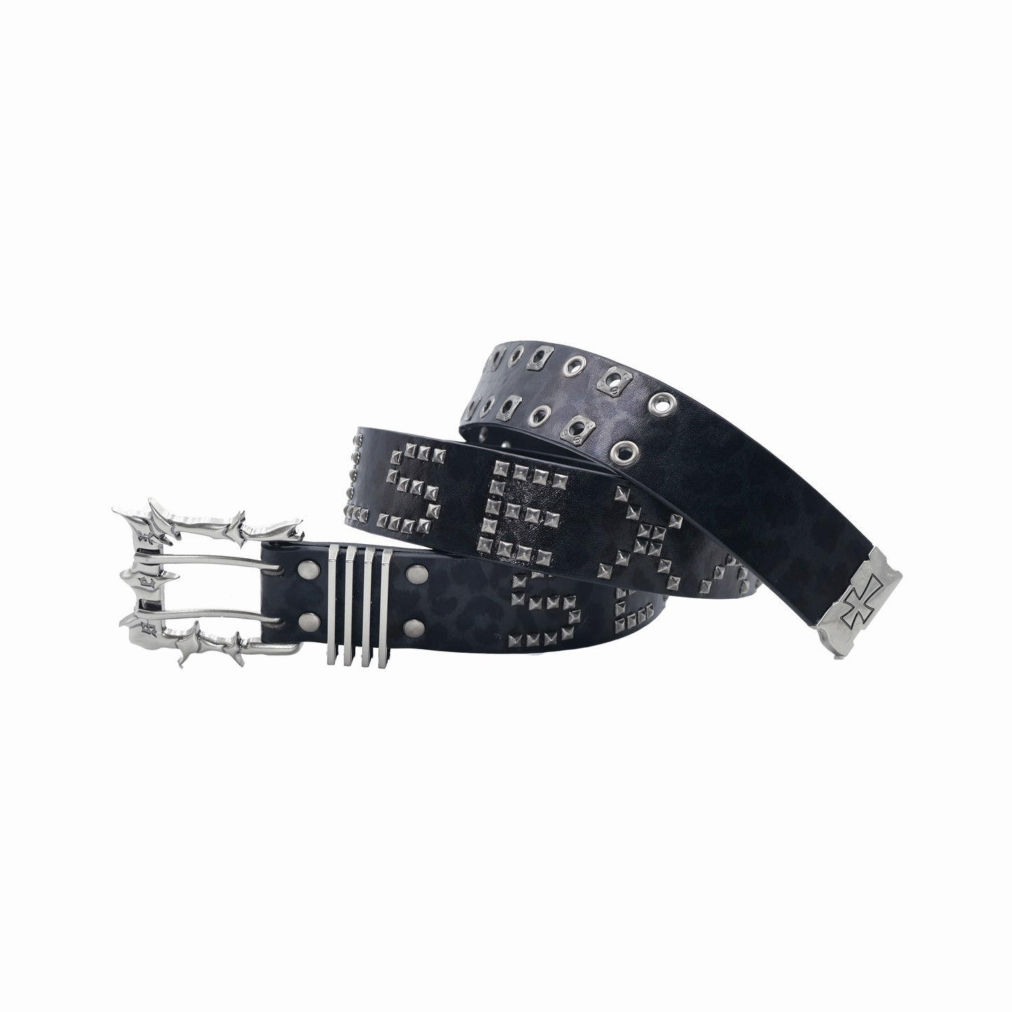 Devil's Buckle Studded Punk Leopard Print Belt