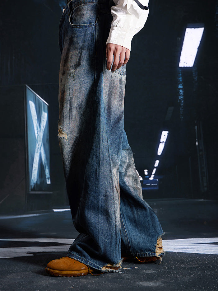 SEXXDEVIL Mud-dyed graffiti washed distressed jeans