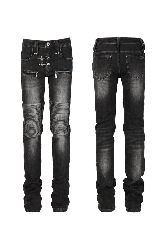 SEXXDEVIL Moto Washed Straight Jeans