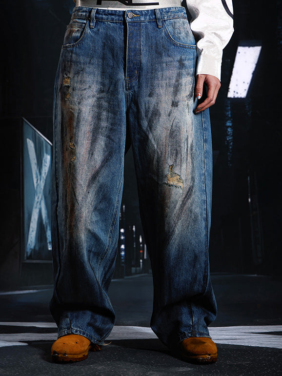 SEXXDEVIL Mud-dyed graffiti washed distressed jeans
