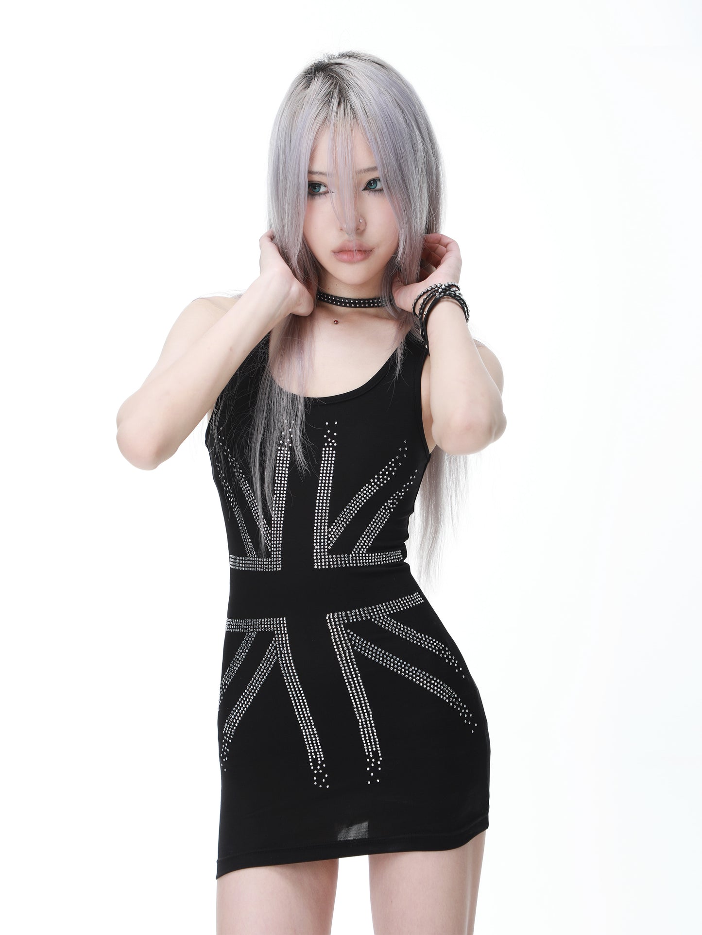 SEXXDEVIL Rhinestone Union Tank Dress