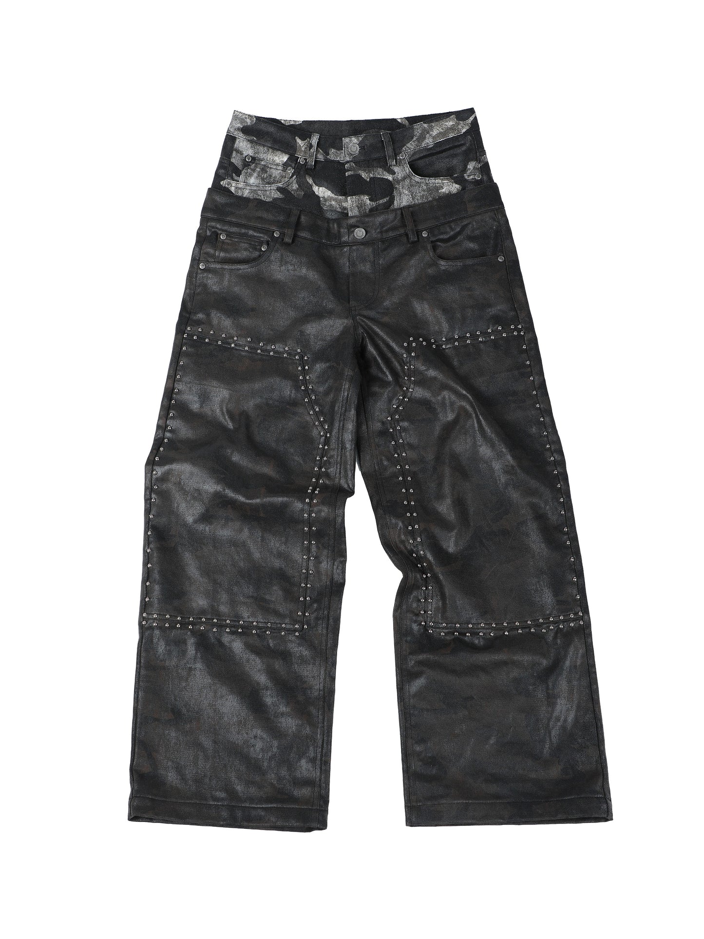 SEXXDEVIL Double Waist Waxed Camo Jeans