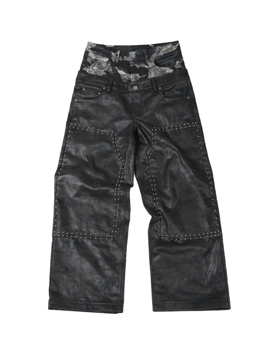 SEXXDEVIL Double Waist Waxed Camo Jeans