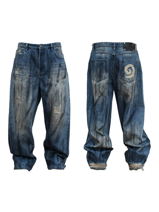 SEXXDEVIL Mud-dyed graffiti washed distressed jeans