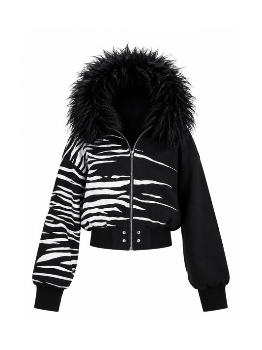 SEXXDEVIL Zebra-Print Fleece-Lined Hoodie