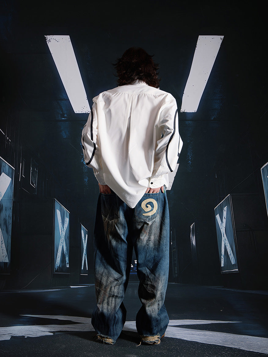 SEXXDEVIL Mud-dyed graffiti washed distressed jeans