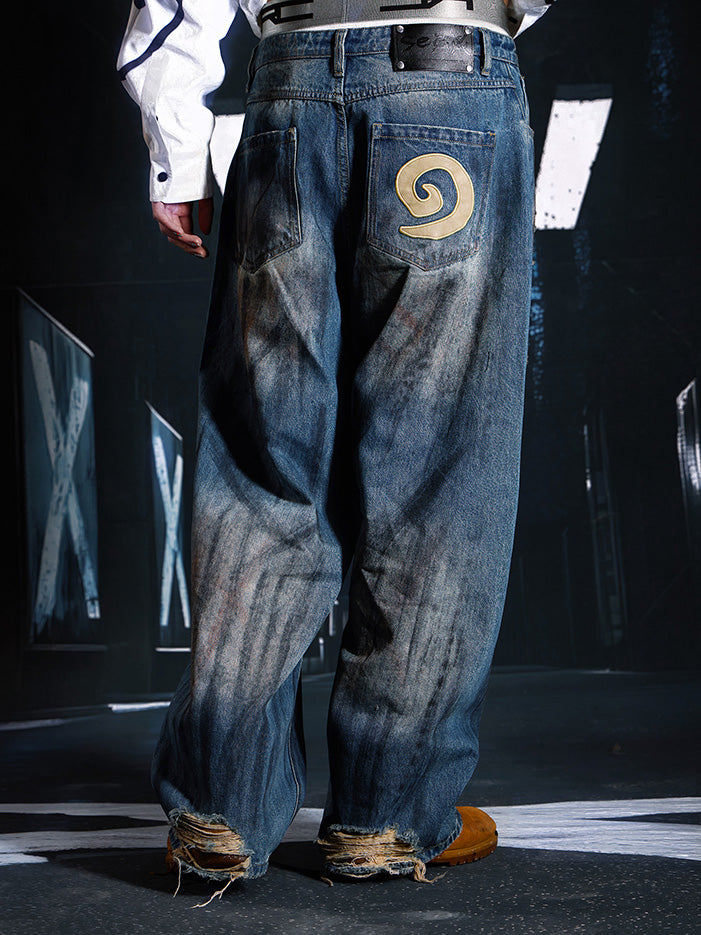 SEXXDEVIL Mud-dyed graffiti washed distressed jeans