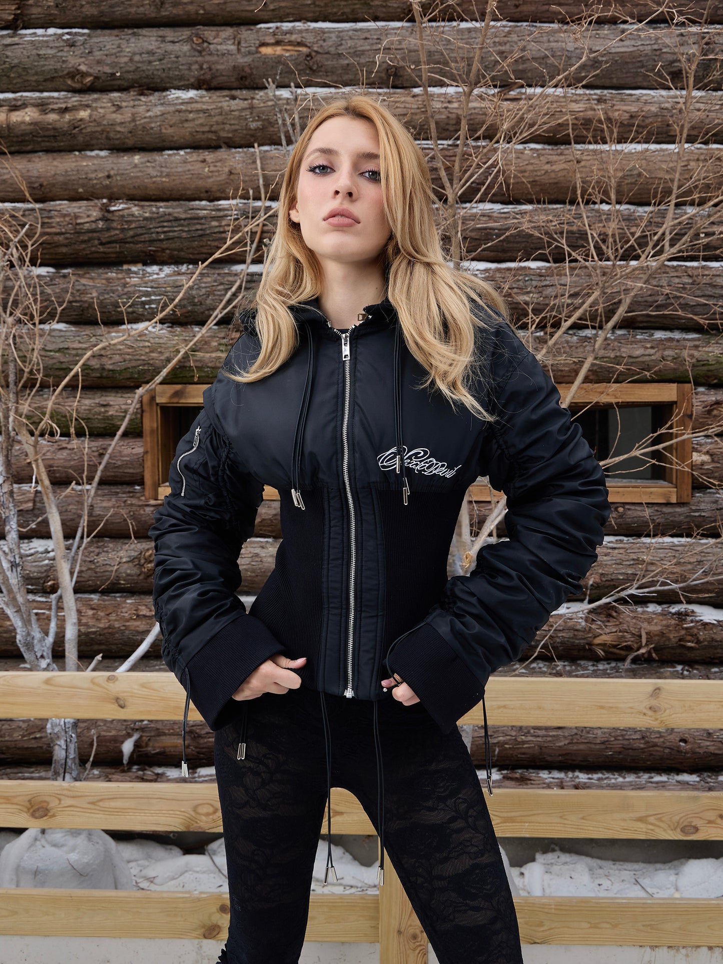 SEXXDEVIL Rib-Knit Waisted Bomber Jacket