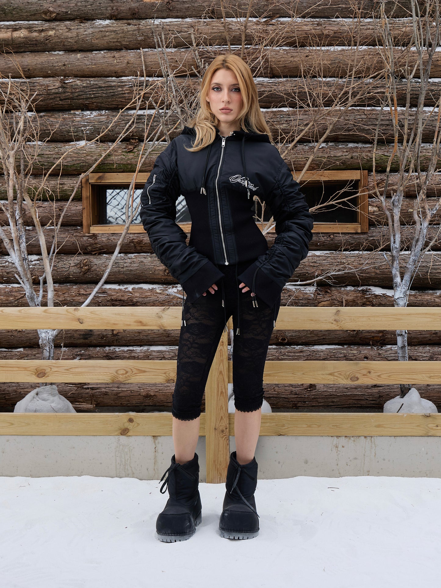 SEXXDEVIL Rib-Knit Waisted Bomber Jacket