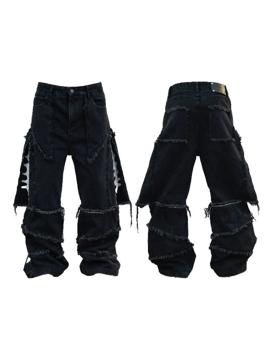 SEXXDEVIL Detachable 2-in-1 washed raw-edge jeans
