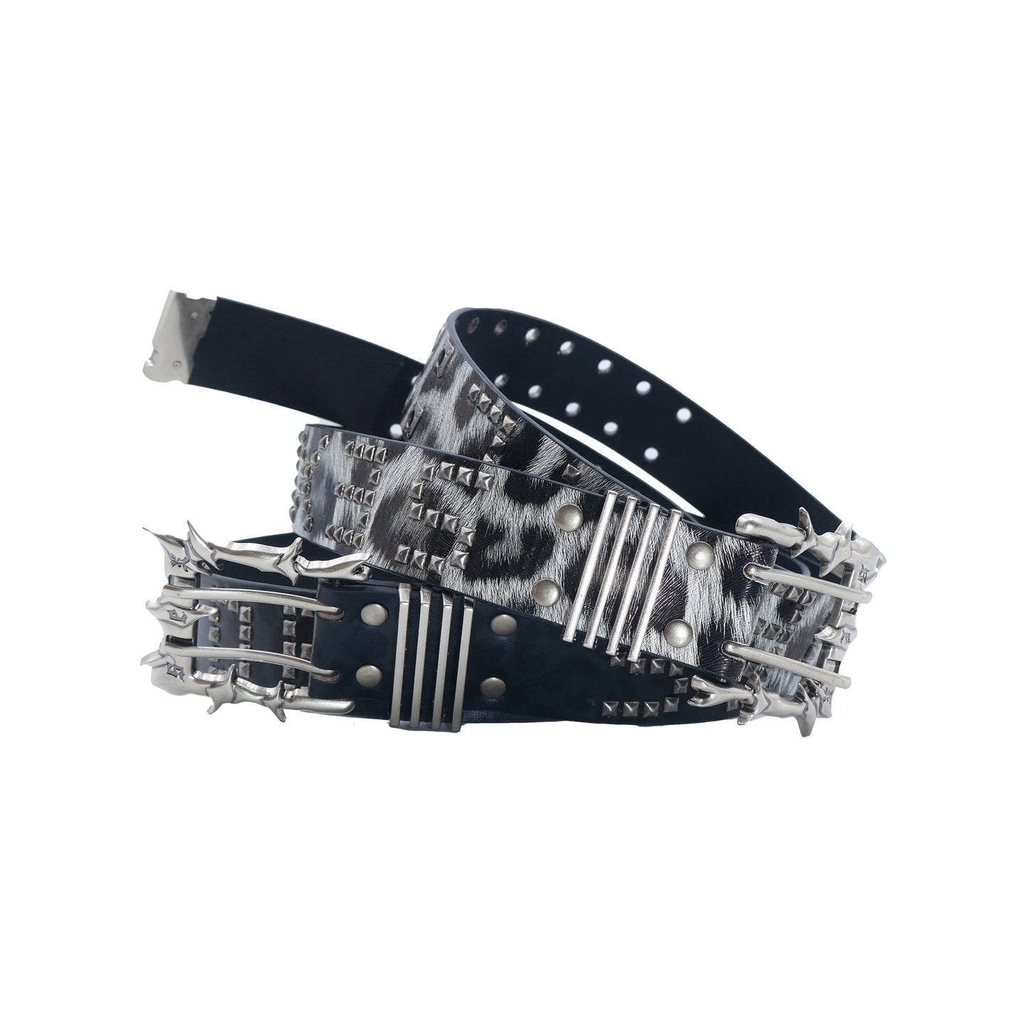 Devil's Buckle Studded Punk Leopard Print Belt