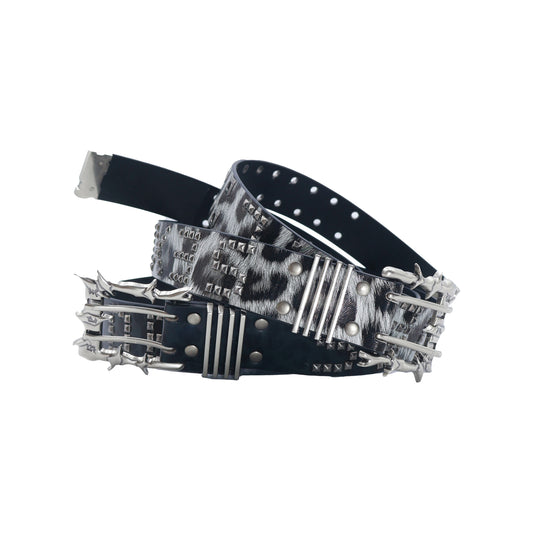 Devil's Buckle Studded Punk Leopard Print Belt