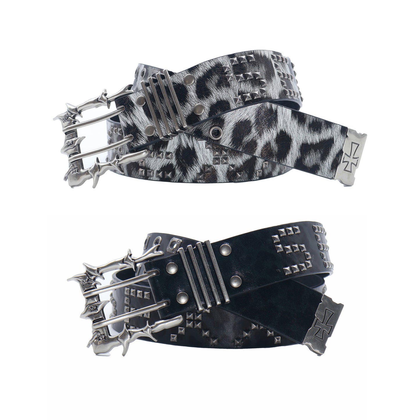 Devil's Buckle Studded Punk Leopard Print Belt