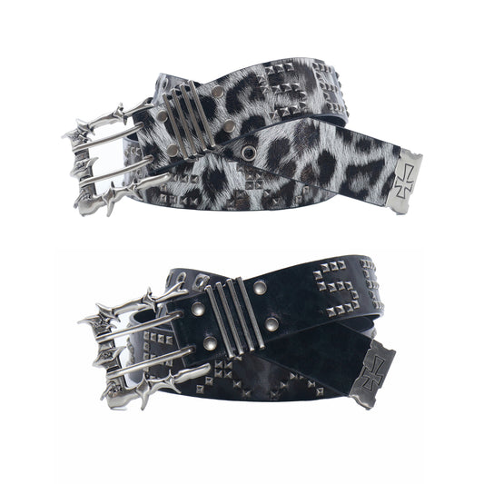 Devil's Buckle Studded Punk Leopard Print Belt
