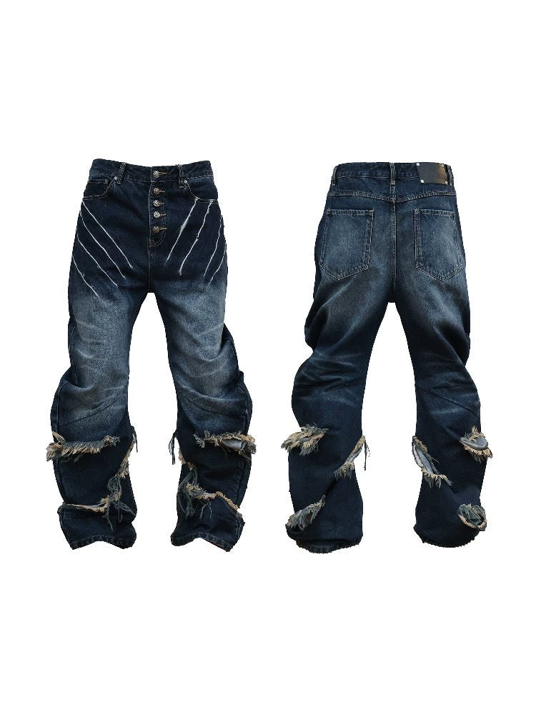 SEXXDEVIL Destroyed Washed Knife-Washed Jeans