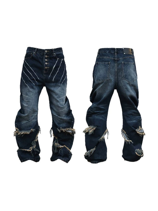 SEXXDEVIL Destroyed Washed Knife-Washed Jeans