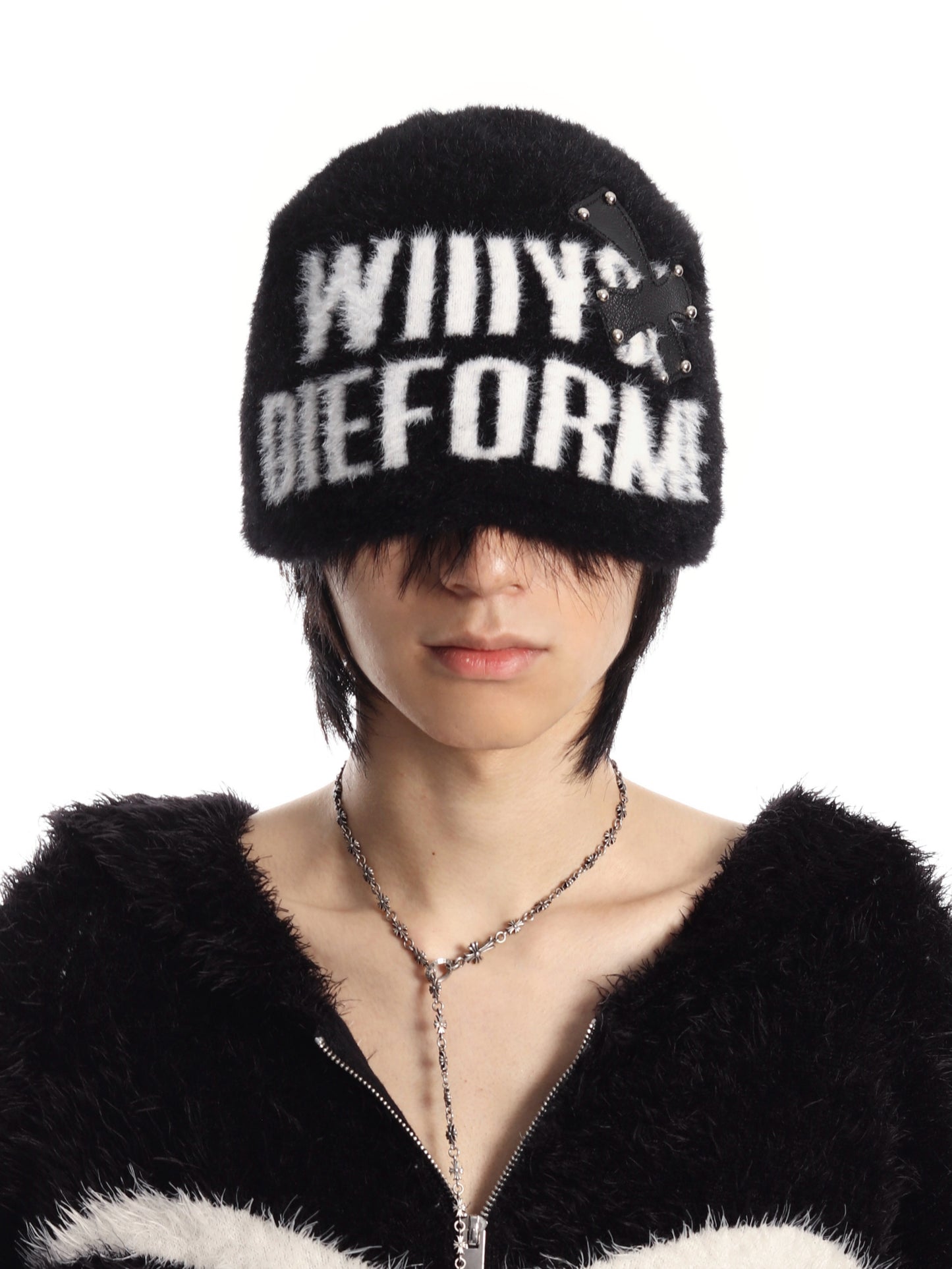 SEXXDEVIL Studded Mohair Cross Beanie