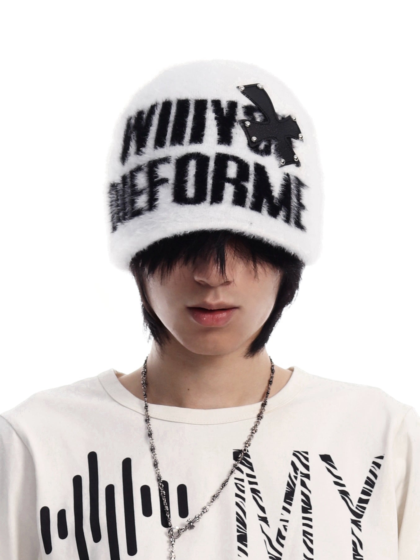 SEXXDEVIL Studded Mohair Cross Beanie