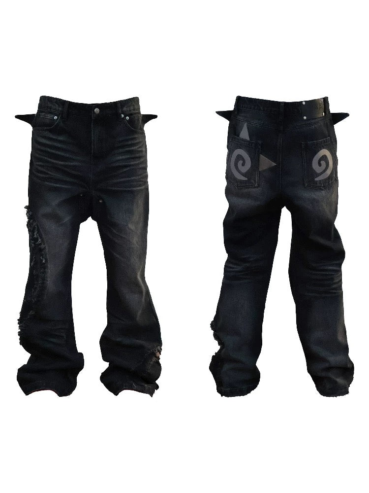 SEXXDEVIL Washed Terry Loose Bootcut Jeans