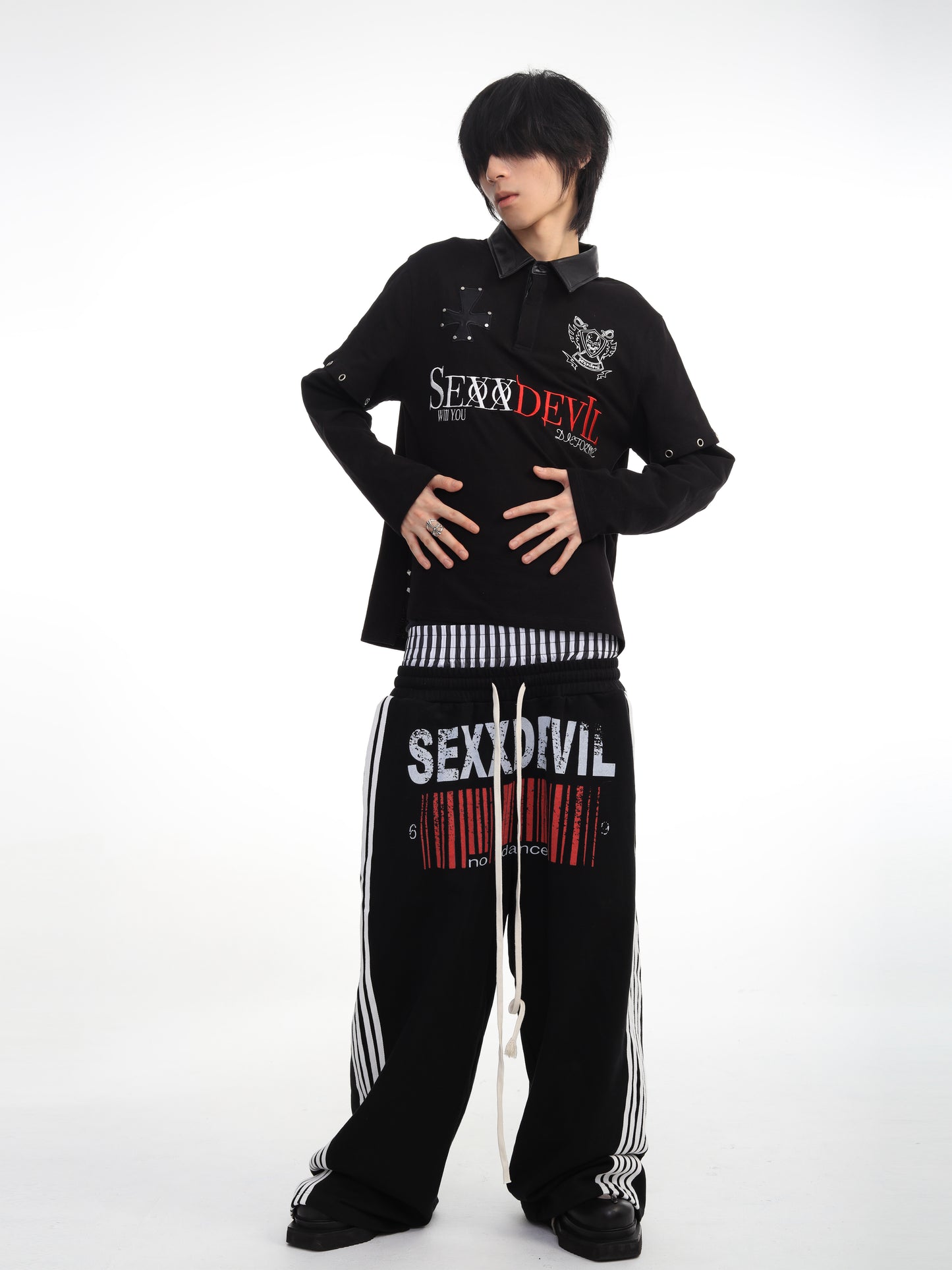 SEXXDEVIL Dual-Waist Striped Sweatpants