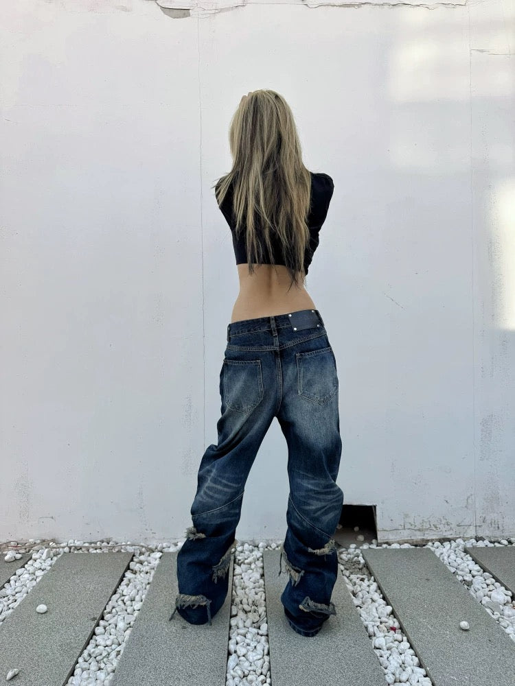 SEXXDEVIL Destroyed Washed Knife-Washed Jeans