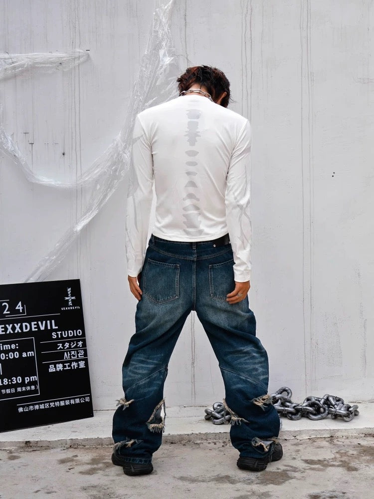 SEXXDEVIL Destroyed Washed Knife-Washed Jeans