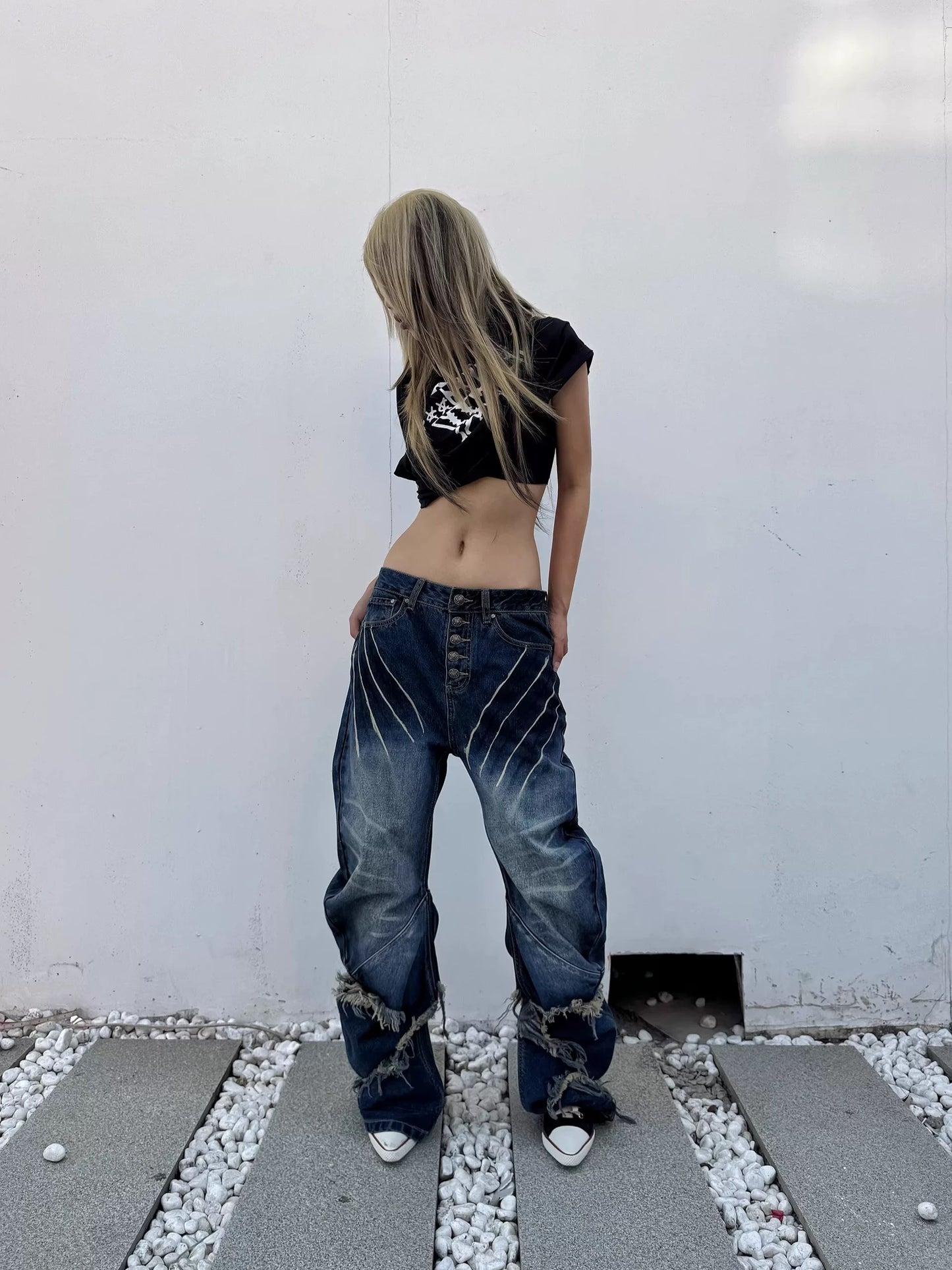 SEXXDEVIL Destroyed Washed Knife-Washed Jeans