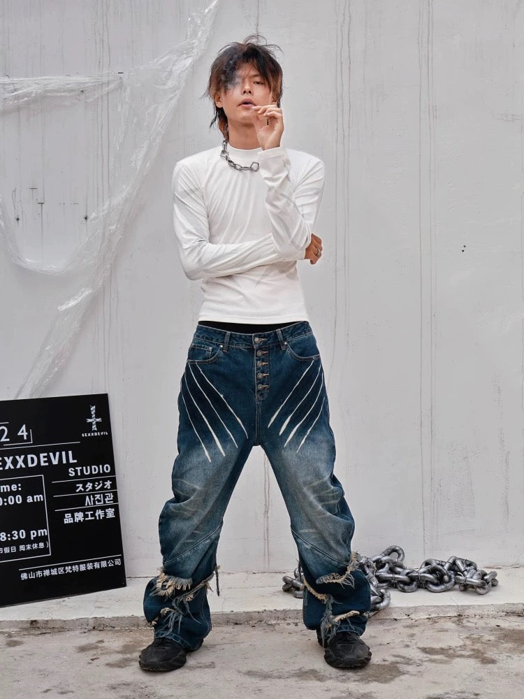 SEXXDEVIL Destroyed Washed Knife-Washed Jeans
