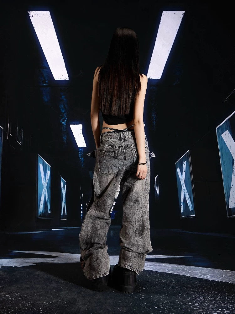 SEXXDEVIL Washed Deconstructed Denim Pants