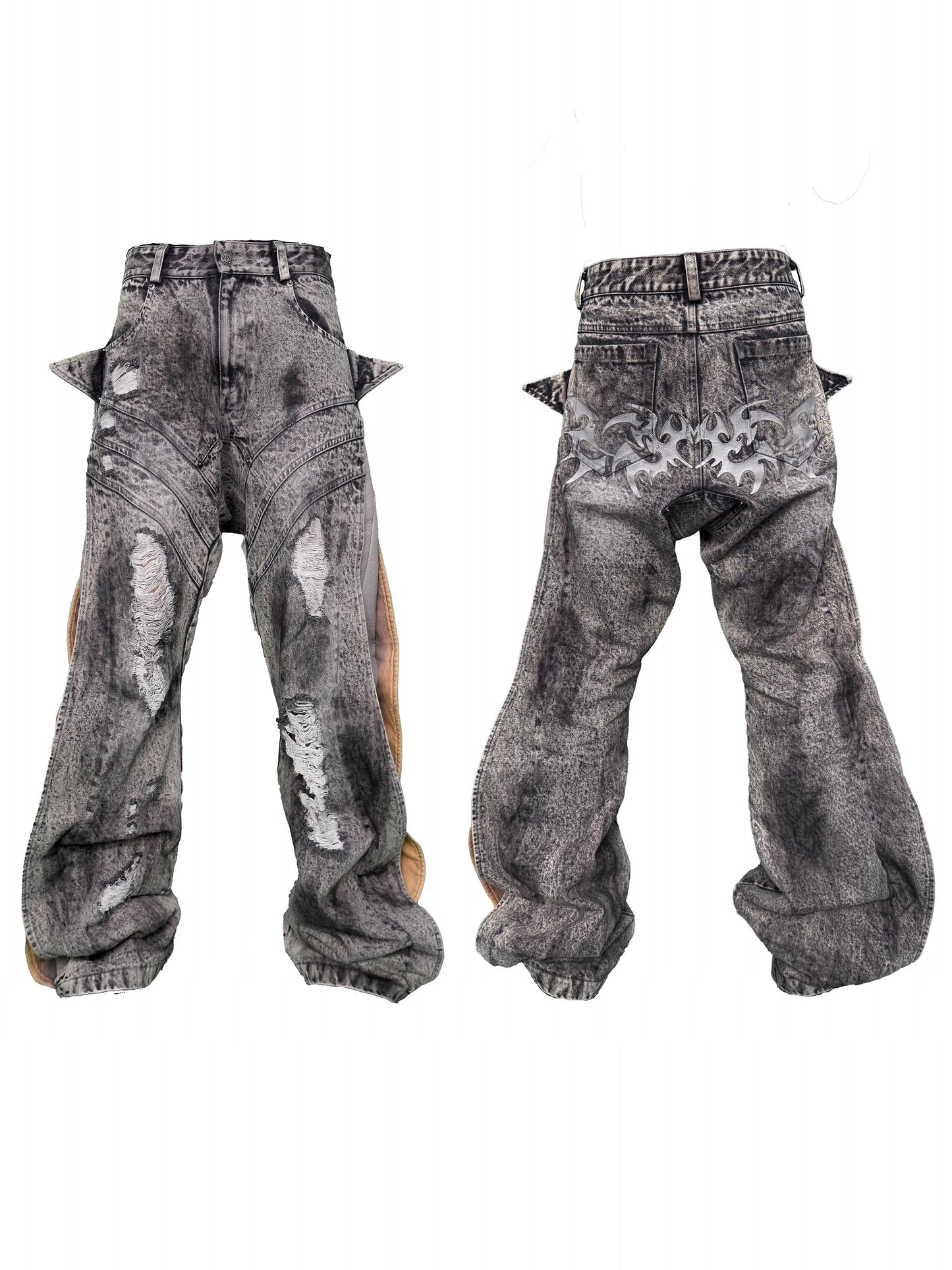 SEXXDEVIL Washed Deconstructed Denim Pants