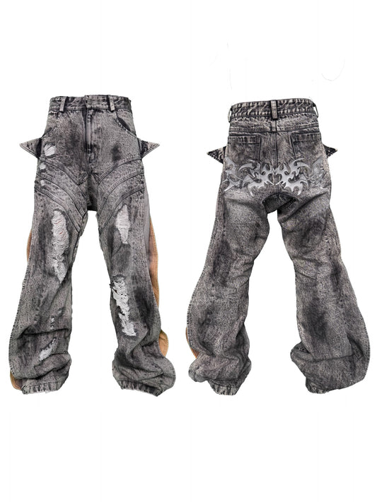 SEXXDEVIL Washed Deconstructed Denim Pants
