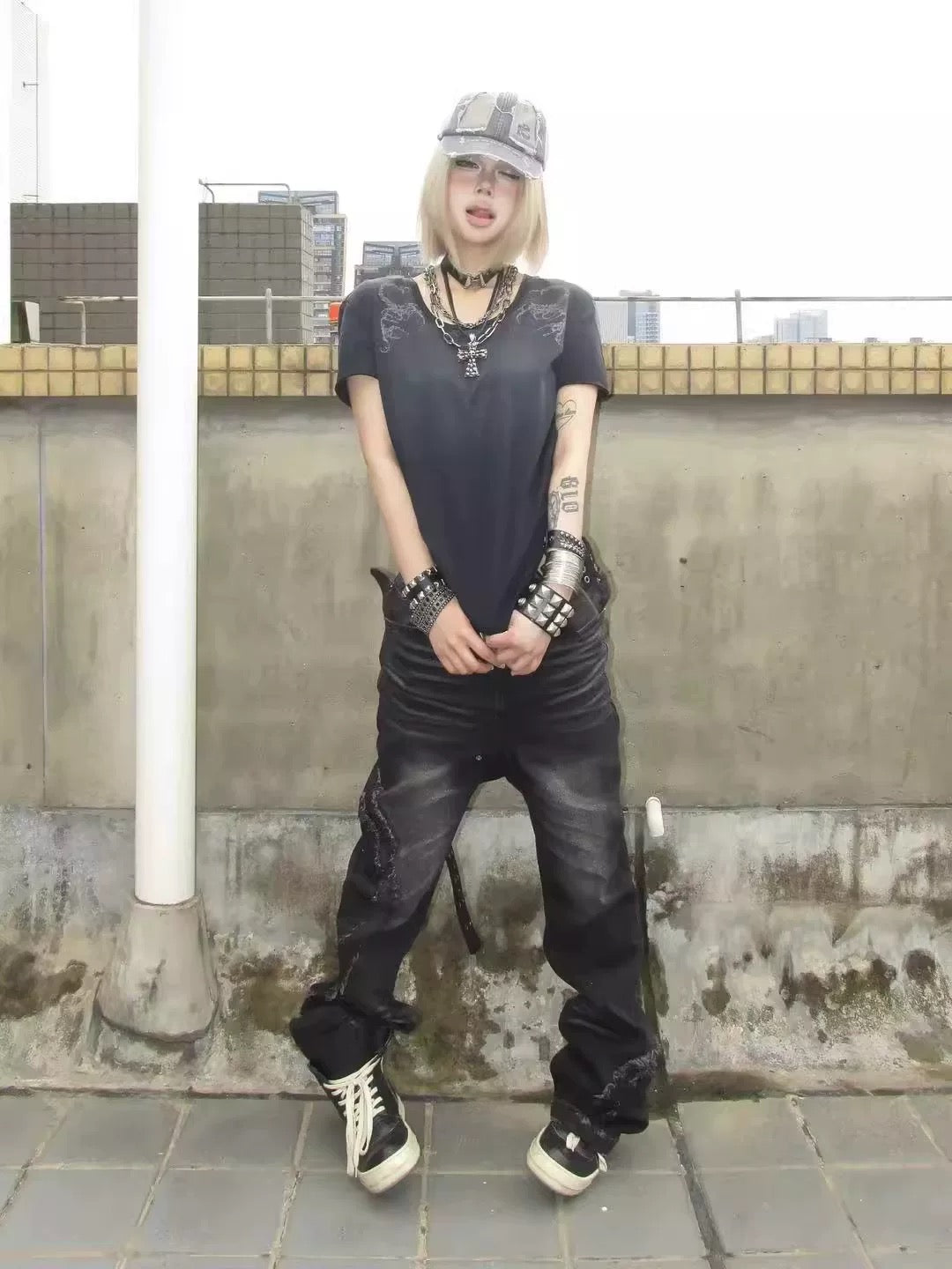 SEXXDEVIL Washed Terry Loose Bootcut Jeans